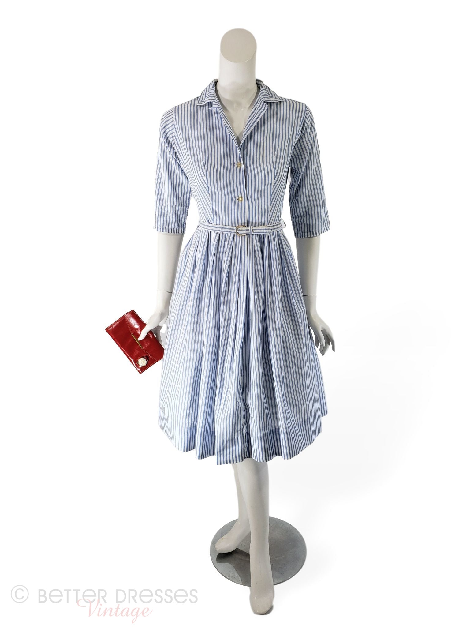 50s/60s Shirtwaist Dress in Blue and ...